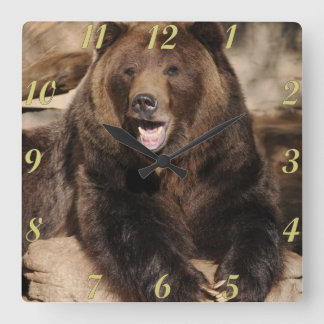 Grizzly Bear Boar Square Wall Clock