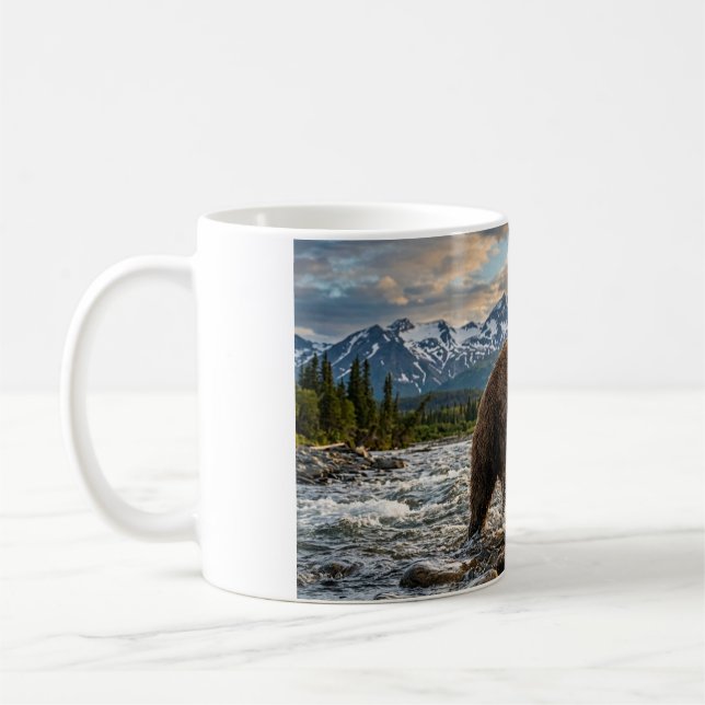 Grizzly Bear Catching Salmon Coffee Mug (Left)