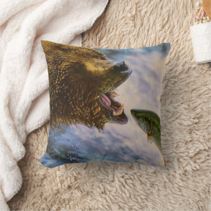 Grizzly Bear Catching Steelhead Salmon pillow