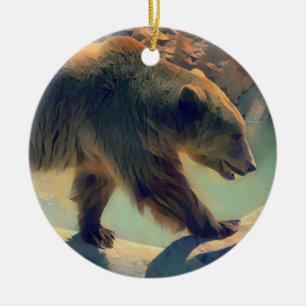 Grizzly Bear Ceramic Tree Decoration