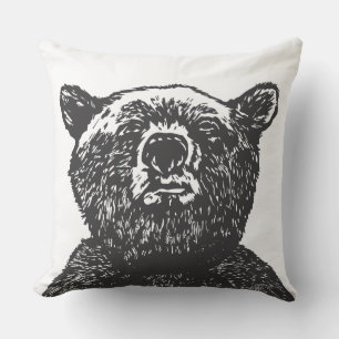 GRIZZLY BEAR Christmas Grey Vintage Throw Pillow
