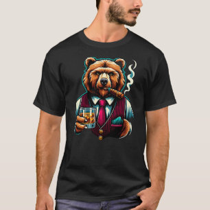 Grizzly Bear Cigar And Whiskey T-Shirt