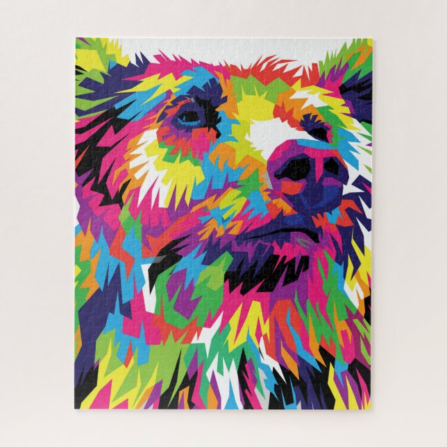 Grizzly bear colourful pop art abstract jigsaw puzzle (Vertical)