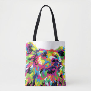 Grizzly bear colourful pop art tote bag
