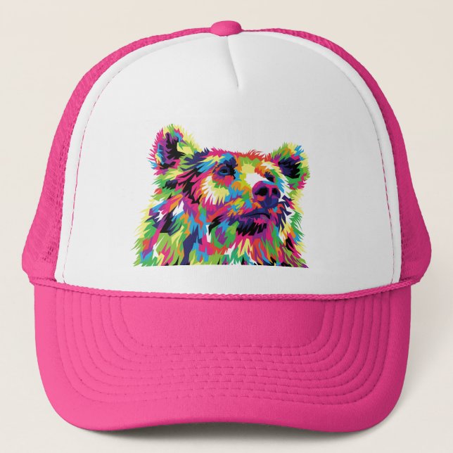 Grizzly bear colourful pop art trucker hat (Front)
