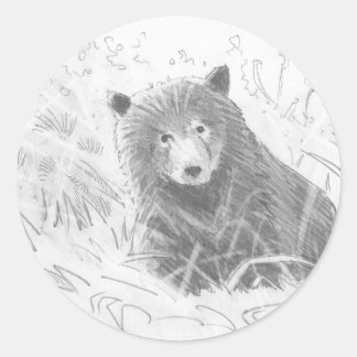 Grizzly Bear Cub Drawing Classic Round Sticker