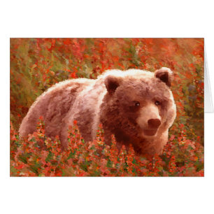 Grizzly Bear Cub in Fireweed Painting Wildlife Art