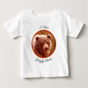 Grizzly Bear Cub in Fireweed Painting Wildlife Art Baby T-Shirt
