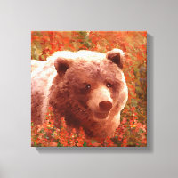 Grizzly Bear Cub in Fireweed Painting Wildlife Art