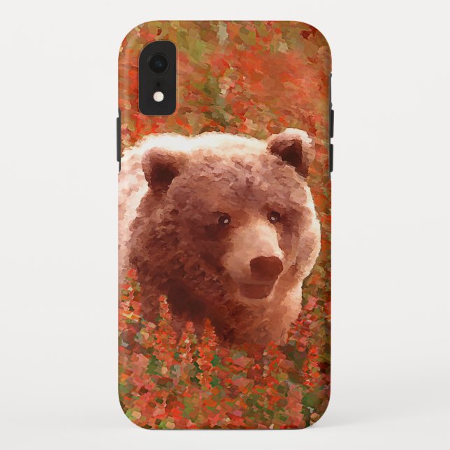 Grizzly Bear Cub in Fireweed Painting Wildlife Art Case-Mate iPhone Case (Back)