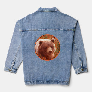 Grizzly Bear Cub in Fireweed Painting Wildlife Art Denim Jacket