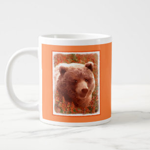 Grizzly Bear Cub in Fireweed Painting Wildlife Art Large Coffee Mug