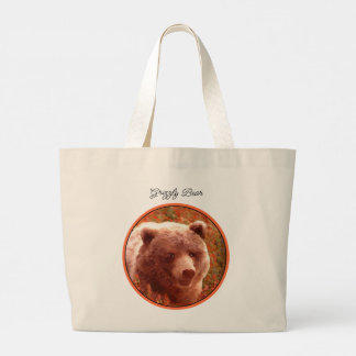 Grizzly Bear Cub in Fireweed Painting Wildlife Art Large Tote Bag