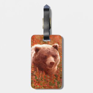 Grizzly Bear Cub in Fireweed Painting Wildlife Art Luggage Tag
