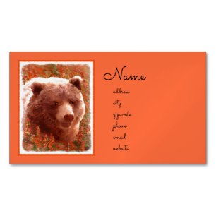 Grizzly Bear Cub in Fireweed Painting Wildlife Art Magnetic Business Card