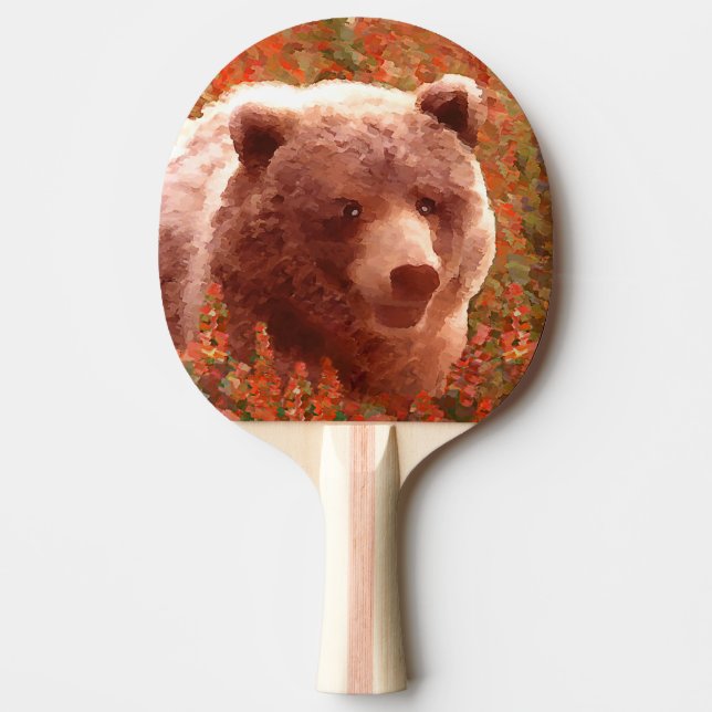 Grizzly Bear Cub in Fireweed Painting Wildlife Art Ping Pong Paddle (Front)