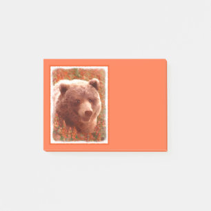 Grizzly Bear Cub in Fireweed Painting Wildlife Art Post-it Notes