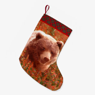 Grizzly Bear Cub in Fireweed Painting Wildlife Art Small Christmas Stocking