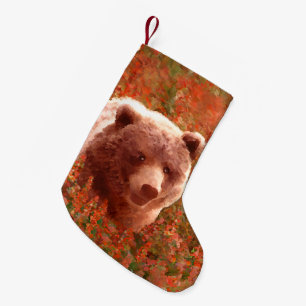 Grizzly Bear Cub in Fireweed Painting Wildlife Art Small Christmas Stocking