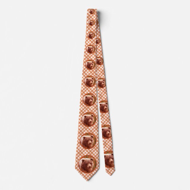 Grizzly Bear Cub in Fireweed Painting Wildlife Art Tie (Front)