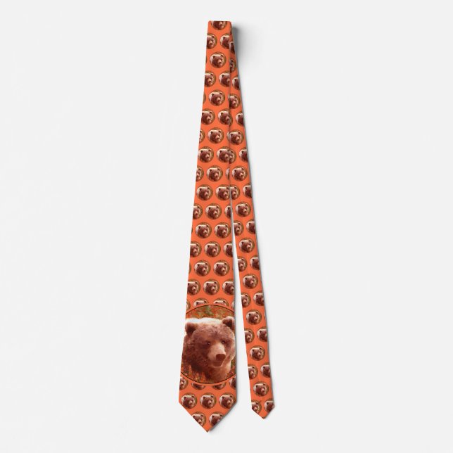 Grizzly Bear Cub in Fireweed Painting Wildlife Art Tie (Front)