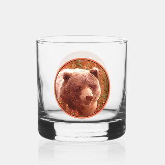 Grizzly Bear Cub in Fireweed Painting Wildlife Art Whiskey Glass