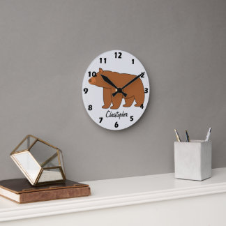 Grizzly Bear Design Any Colour Background Round Clock