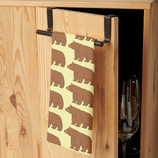 Grizzly Bear Design Any Colour Background Tea Towel (Thirds Fold)