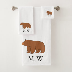Grizzly Bear Design Monogrammed Bath Towel Set