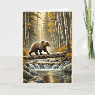 Grizzly Bear Fallen Log Bridge Creek Fall Aspens Card