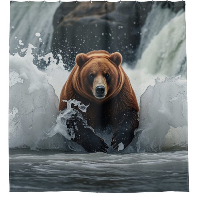 Grizzly Bear Fishing at Falls Shower Curtain (Front)