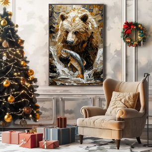 Grizzly Bear Fishing in Dynamic Impasto Style Canvas Print