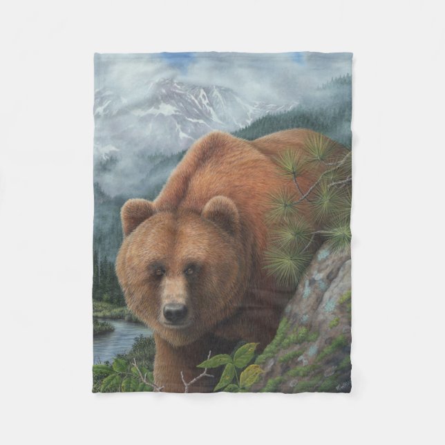 Grizzly Bear Fleece Blanket (Front)