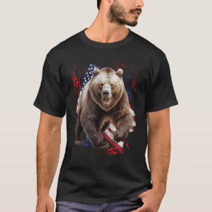Grizzly Bear Grunge American Flag 4th Of July Patr T-Shirt