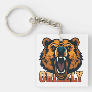 Grizzly Bear Head Emphasising Power Key Ring
