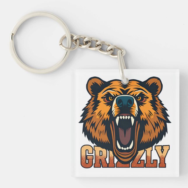 Grizzly Bear Head Emphasising Power Key Ring (Front)