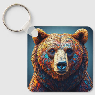 Grizzly Bear in Artistic Design Key Ring
