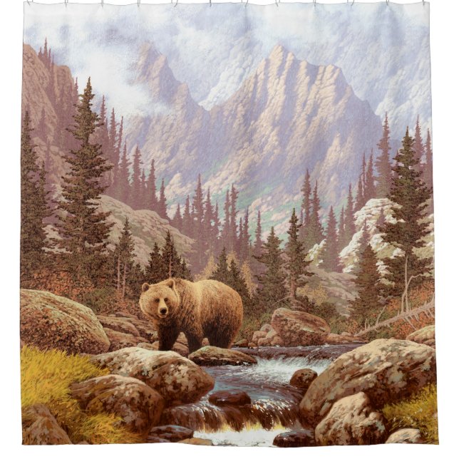 Grizzly Bear in the Rocky Mountains / AF-006bear,g Shower Curtain (Front)