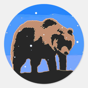 Grizzly Bear in Winter  - Original Wildlife Art Classic Round Sticker