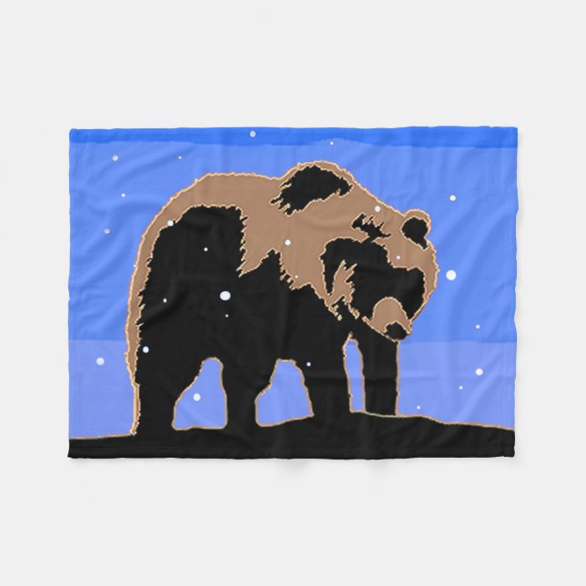 Grizzly Bear in Winter  - Original Wildlife Art Fleece Blanket (Front (Horizontal))