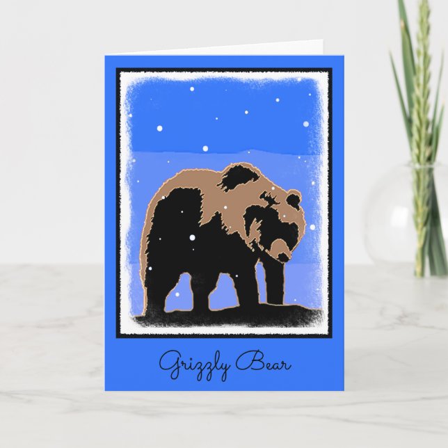 Grizzly Bear in Winter  - Original Wildlife Art Holiday Card (Front)