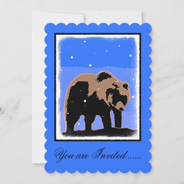 Grizzly Bear in Winter  - Original Wildlife Art Invitation (Front)