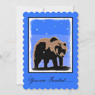 Grizzly Bear in Winter - Original Wildlife Art Invitation
