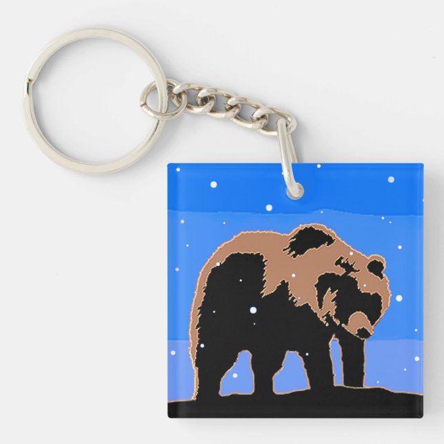 Grizzly Bear in Winter  - Original Wildlife Art Key Ring (Front)