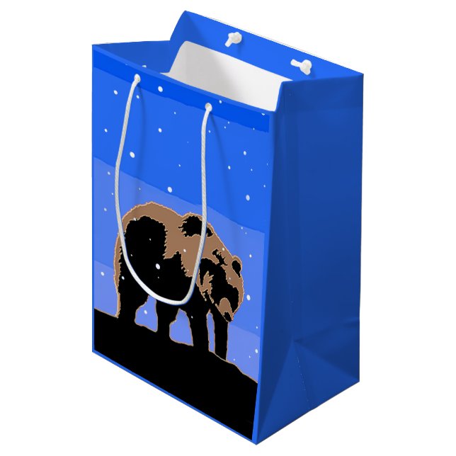 Grizzly Bear in Winter  - Original Wildlife Art Medium Gift Bag (Front Angled)