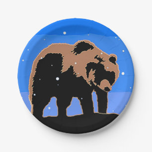 Grizzly Bear in Winter  - Original Wildlife Art Paper Plate