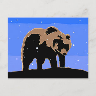 Grizzly Bear in Winter  - Original Wildlife Art Postcard