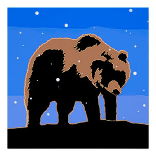 Grizzly Bear in Winter - Original Wildlife Art Poster