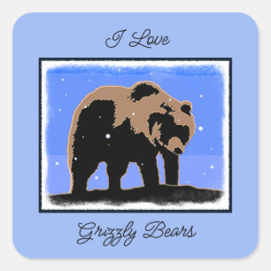 Grizzly Bear in Winter  - Original Wildlife Art Square Sticker