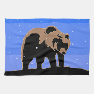 Grizzly Bear in Winter  - Original Wildlife Art Tea Towel